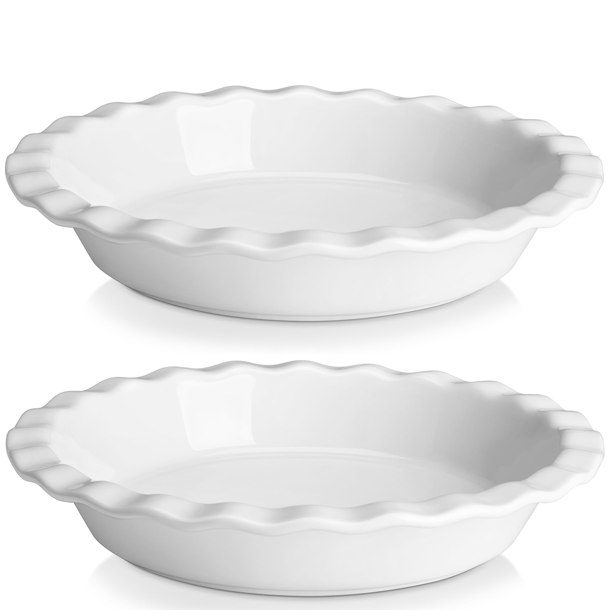 MALACASA front view of 9-inch pie pan showing fluted rim and clean white glaze