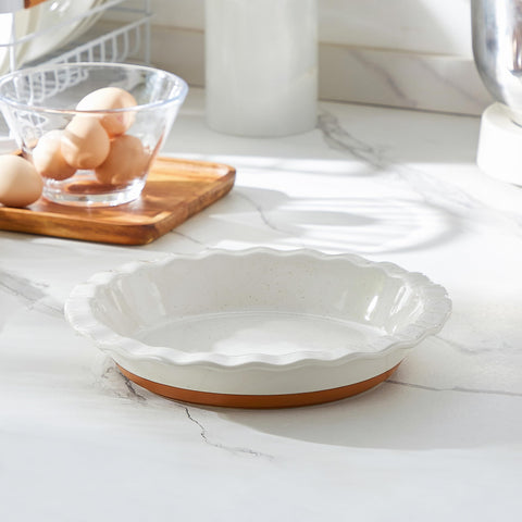 MALACASA pie pan on dining table styled for serving to guests with farmhouse decor