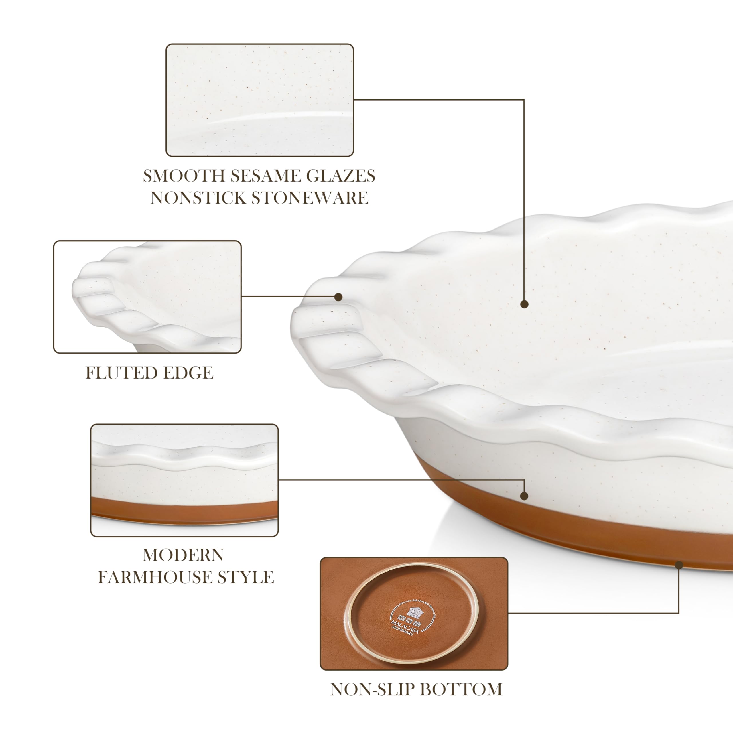 MALACASA pie pan with baked apple pie showing clean release and attractive presentation
