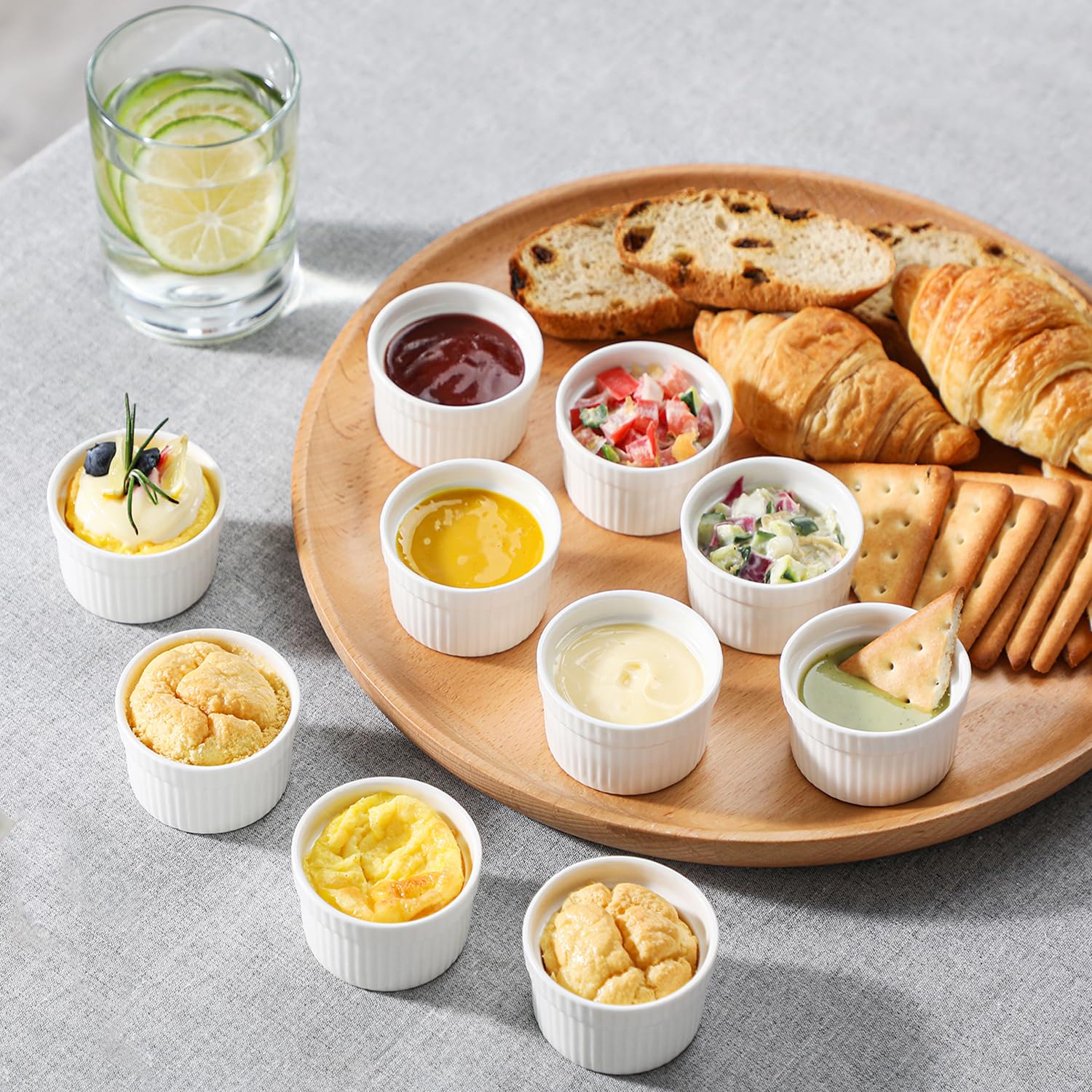 MALACASA ramekin size comparison next to teaspoon showing precise 2-ounce capacity
