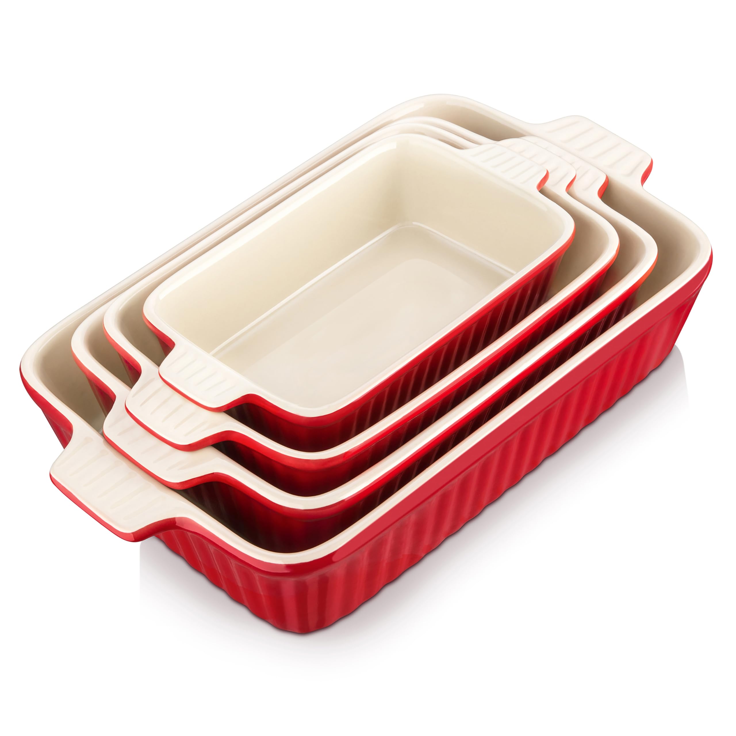 MALACASA red casserole front view showing glossy finish and handles for attractive serving