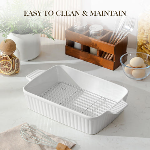 MALACASA casserole stored in refrigerator demonstrating safe food storage convenience
