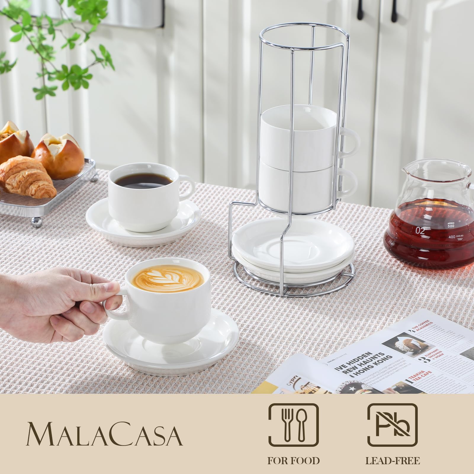 MALACASA saucer and cup detail highlighting rim shape and stable cup-saucer fit for neat serving