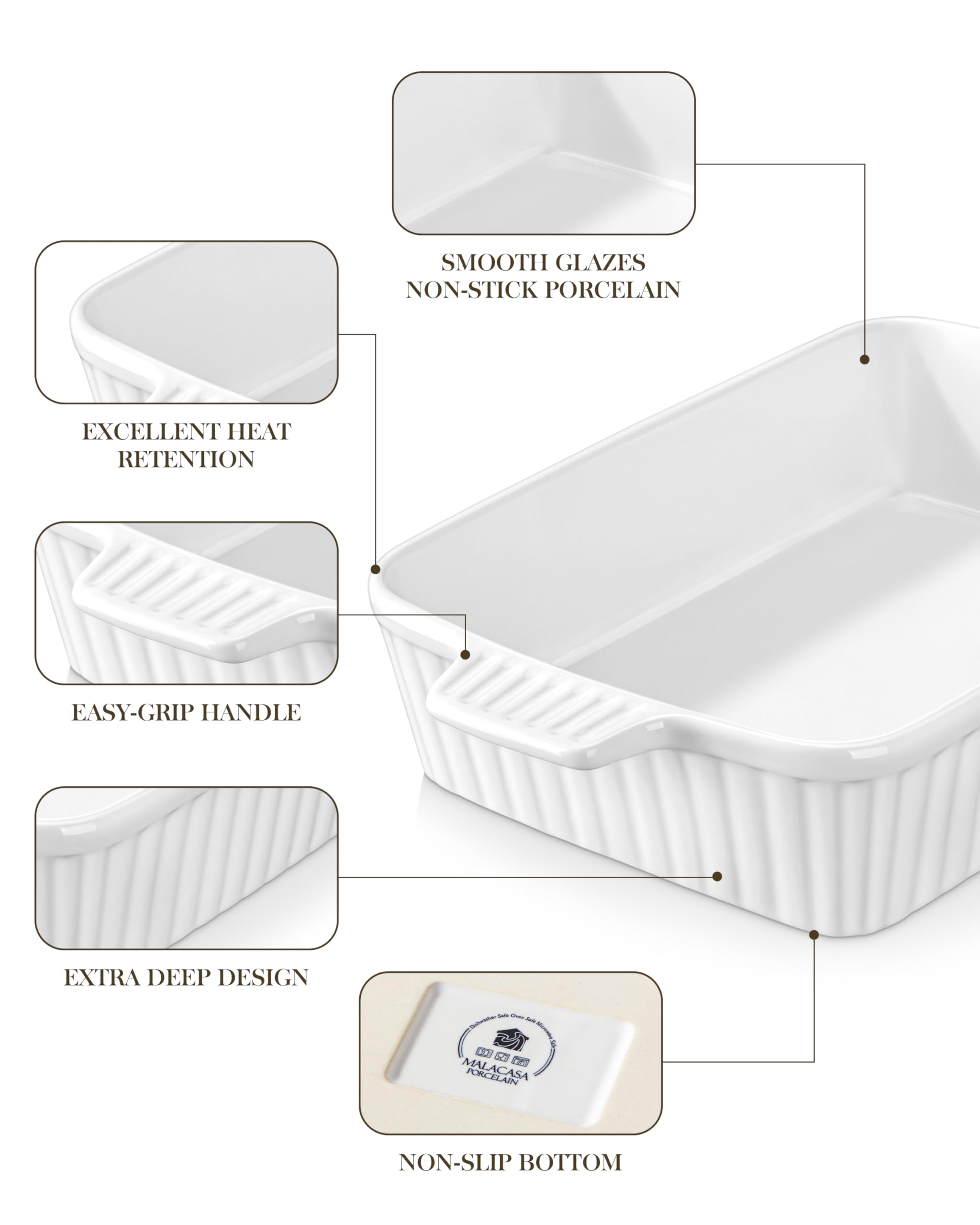 MALACASA side profile showing 9x13 dimensions and generous 142-ounce capacity