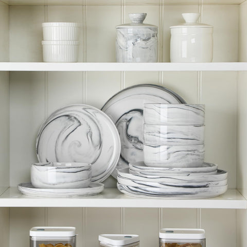 MALACASA table setting in a kitchen showing contemporary grey aesthetics and versatility