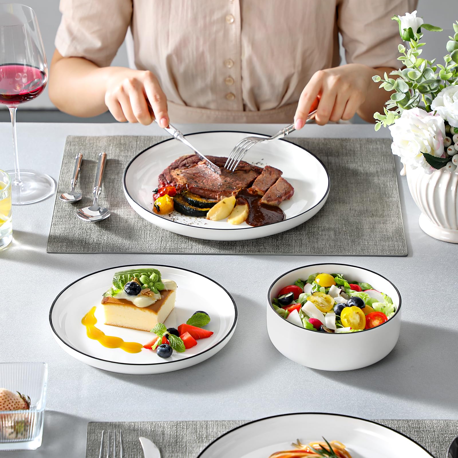 MALACASA set styled on table with plated food showing elegant presentation benefit
