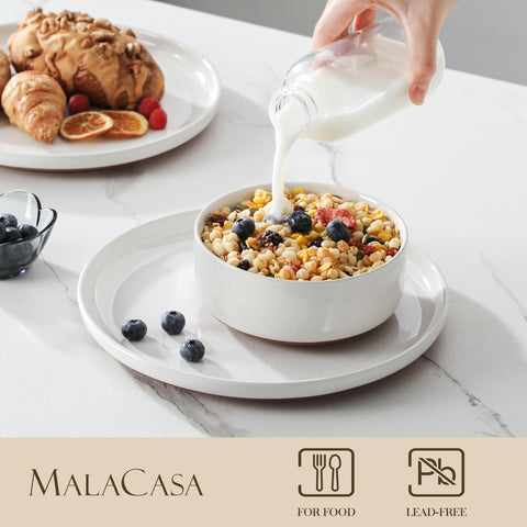 MALACASA TARA salad plates stacked to show space-saving storage and neat edges