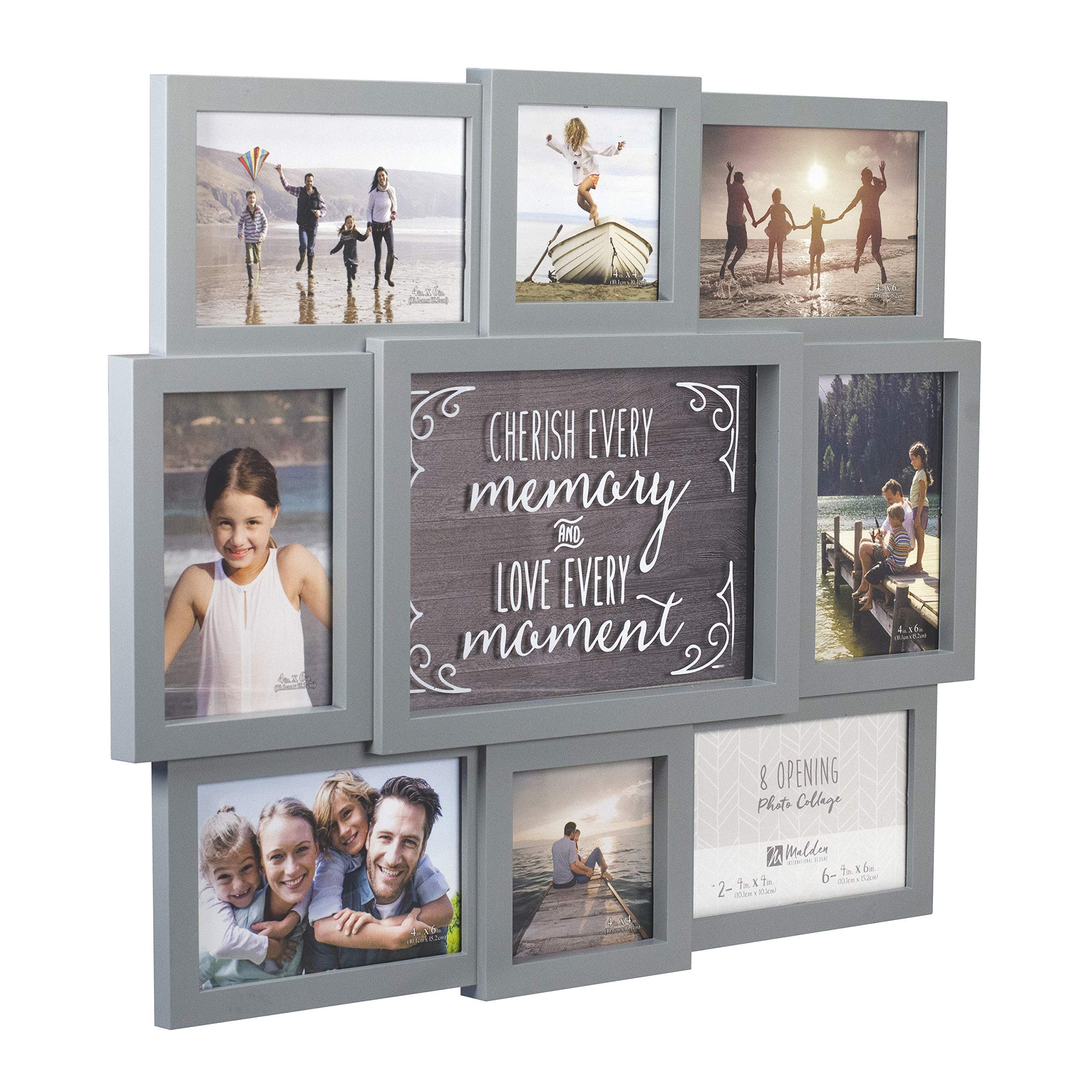 Malden styled in living room over console showing scale and how the collage highlights family memories