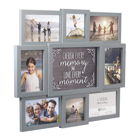 Malden styled in living room over console showing scale and how the collage highlights family memories