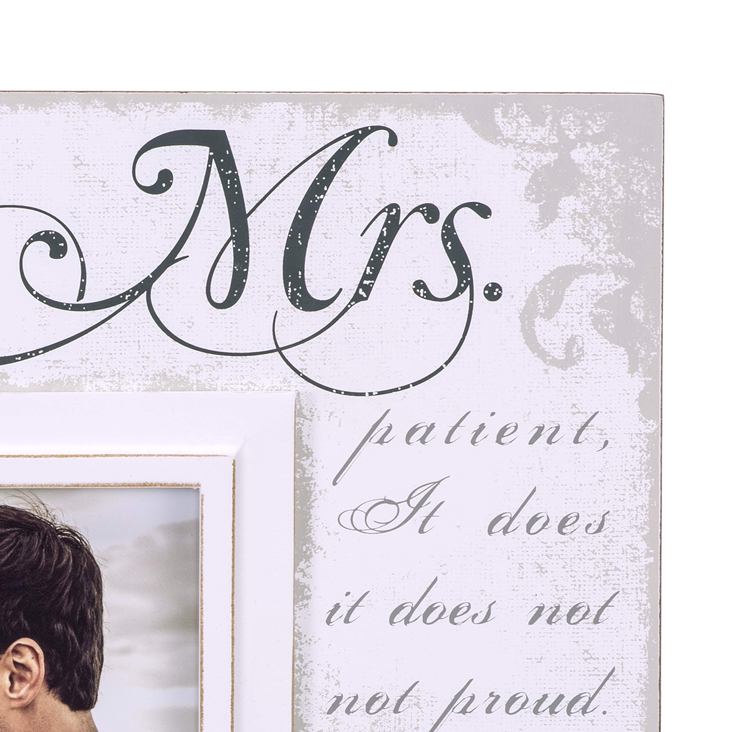Malden frame holding wedding photo on mantel, displays treasured memories