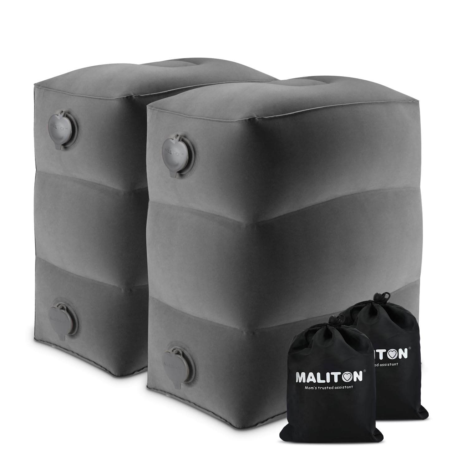 Maliton front view of dark grey 2-pack showing compact travel design and convenience