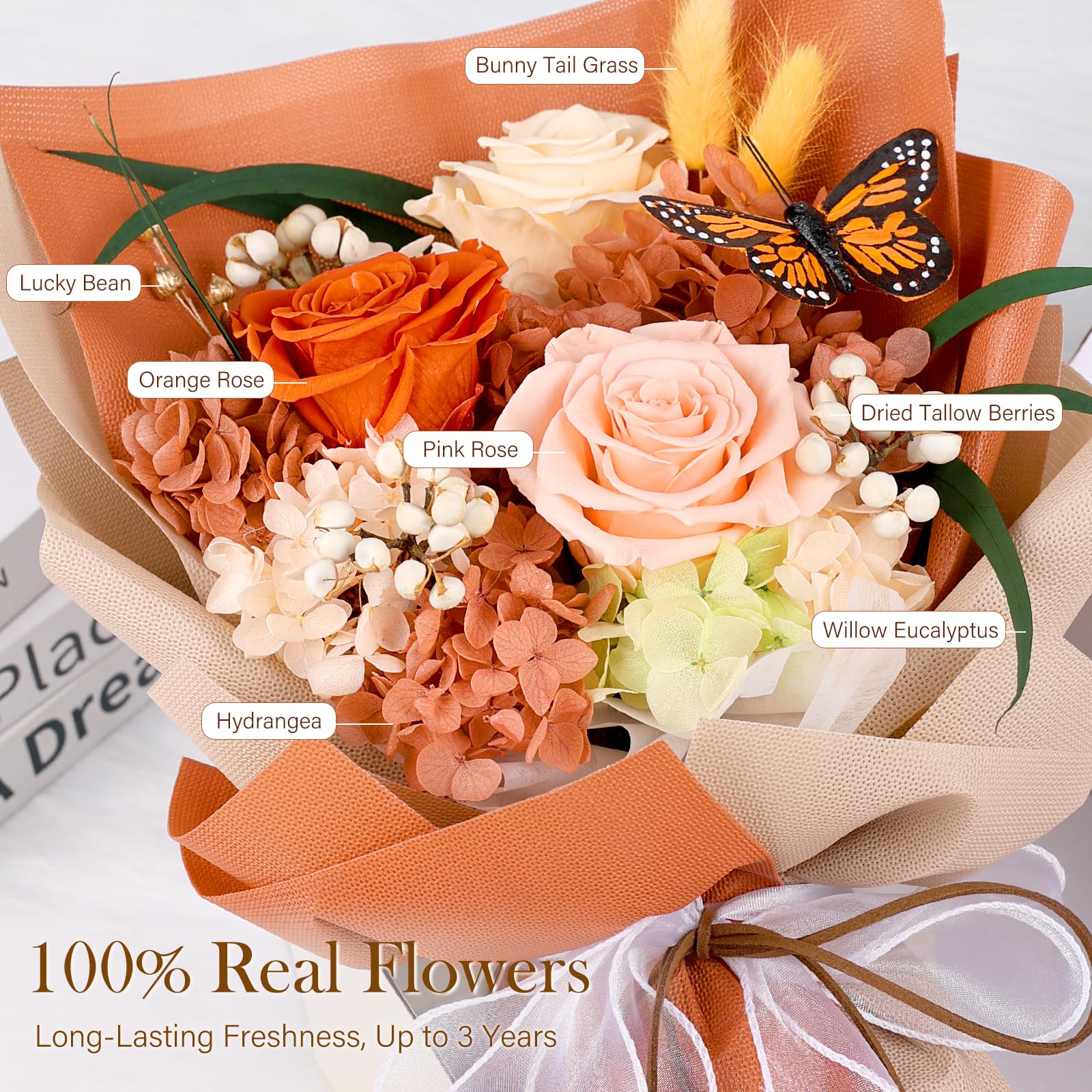 MAMAMIKO bouquet top view highlighting full arrangement and lasting beauty