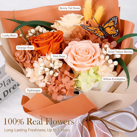 MAMAMIKO bouquet top view highlighting full arrangement and lasting beauty