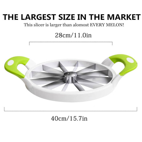 Mannice cutter pressed into a watermelon on a kitchen table for fast, mess-reducing slicing