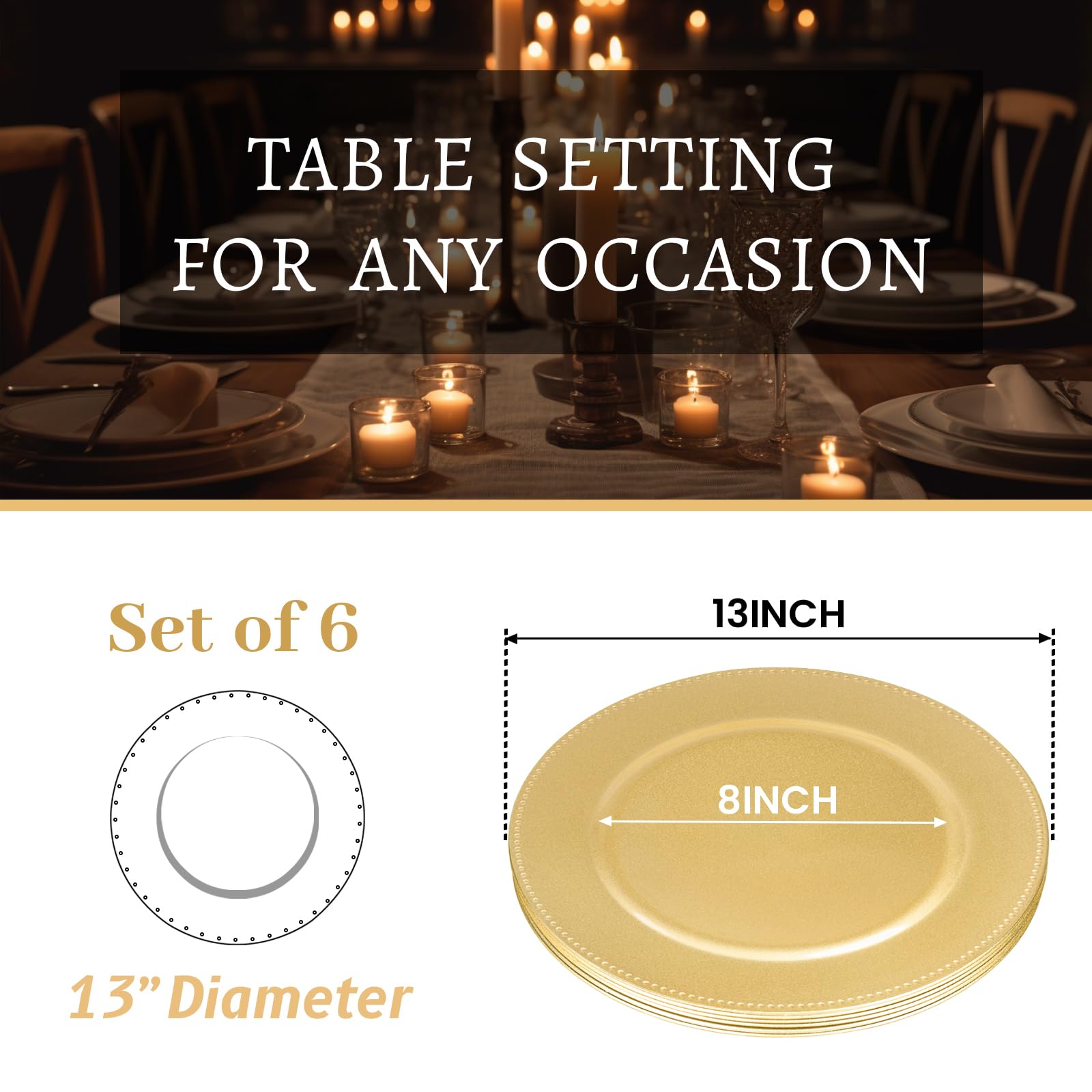 MAONAME charger plate under dinnerware demonstrating stable base benefit