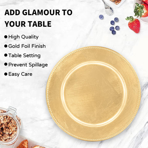 MAONAME chargers styled on wedding table to create cohesive upscale place settings