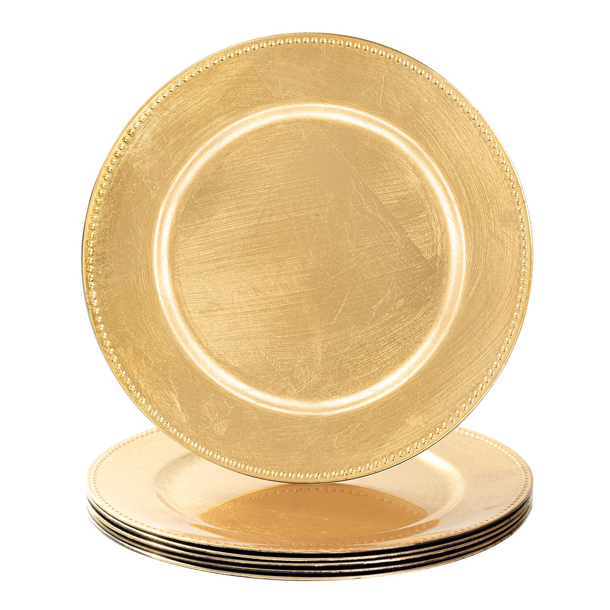 MAONAME front view of gold foil charger set showing elegant presentation benefit