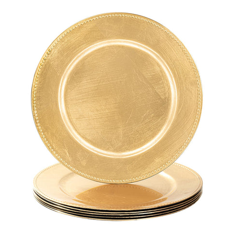 MAONAME front view of gold foil charger set showing elegant presentation benefit