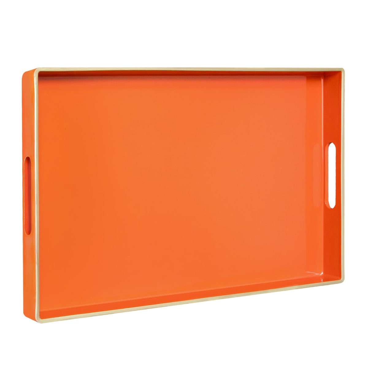 MAONAME front view of orange serving tray showing glossy finish and gold edge for elegant serving