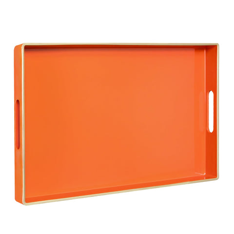MAONAME front view of orange serving tray showing glossy finish and gold edge for elegant serving
