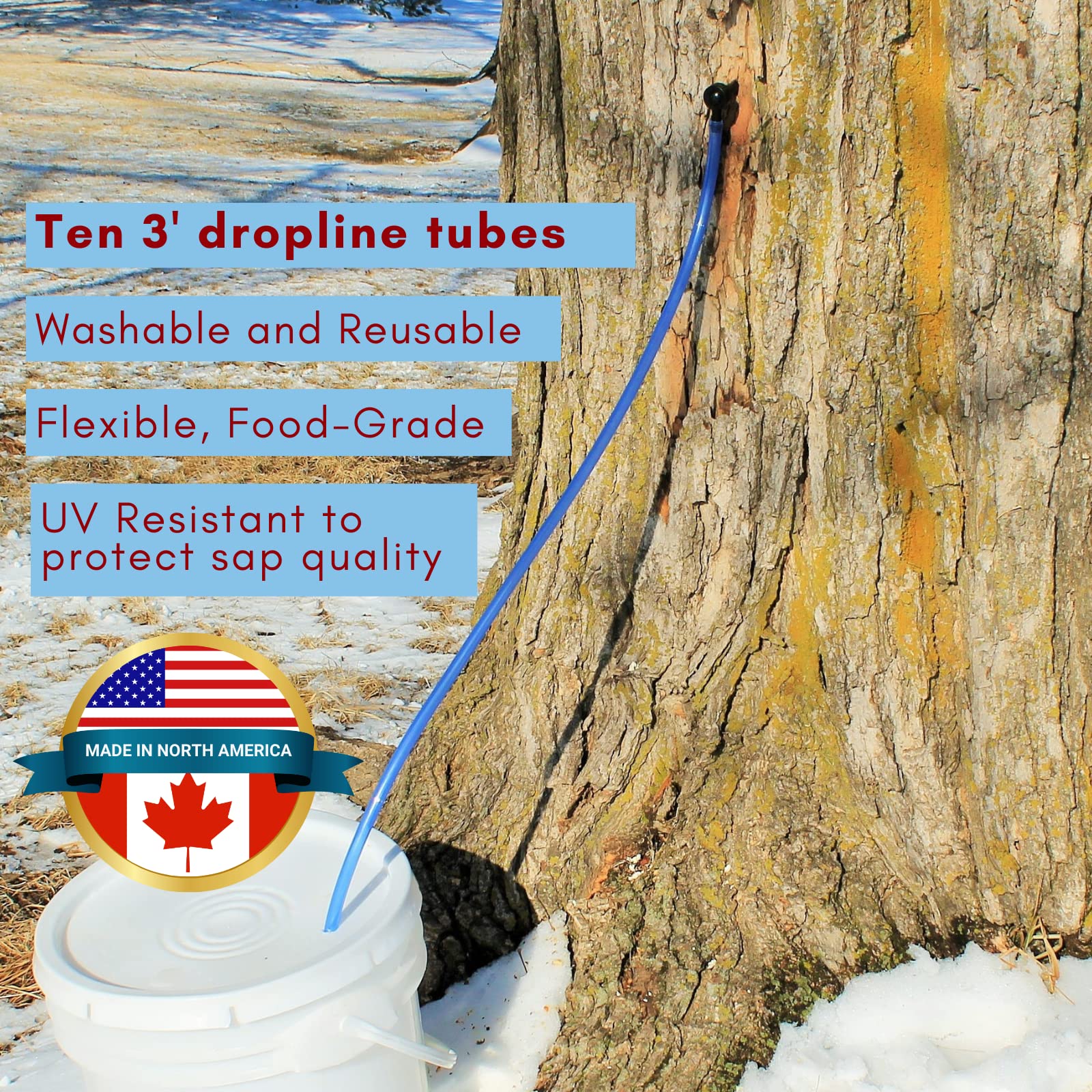 Maple Tapper dark-blue 3-foot tubing texture reducing light exposure and preserving sap quality