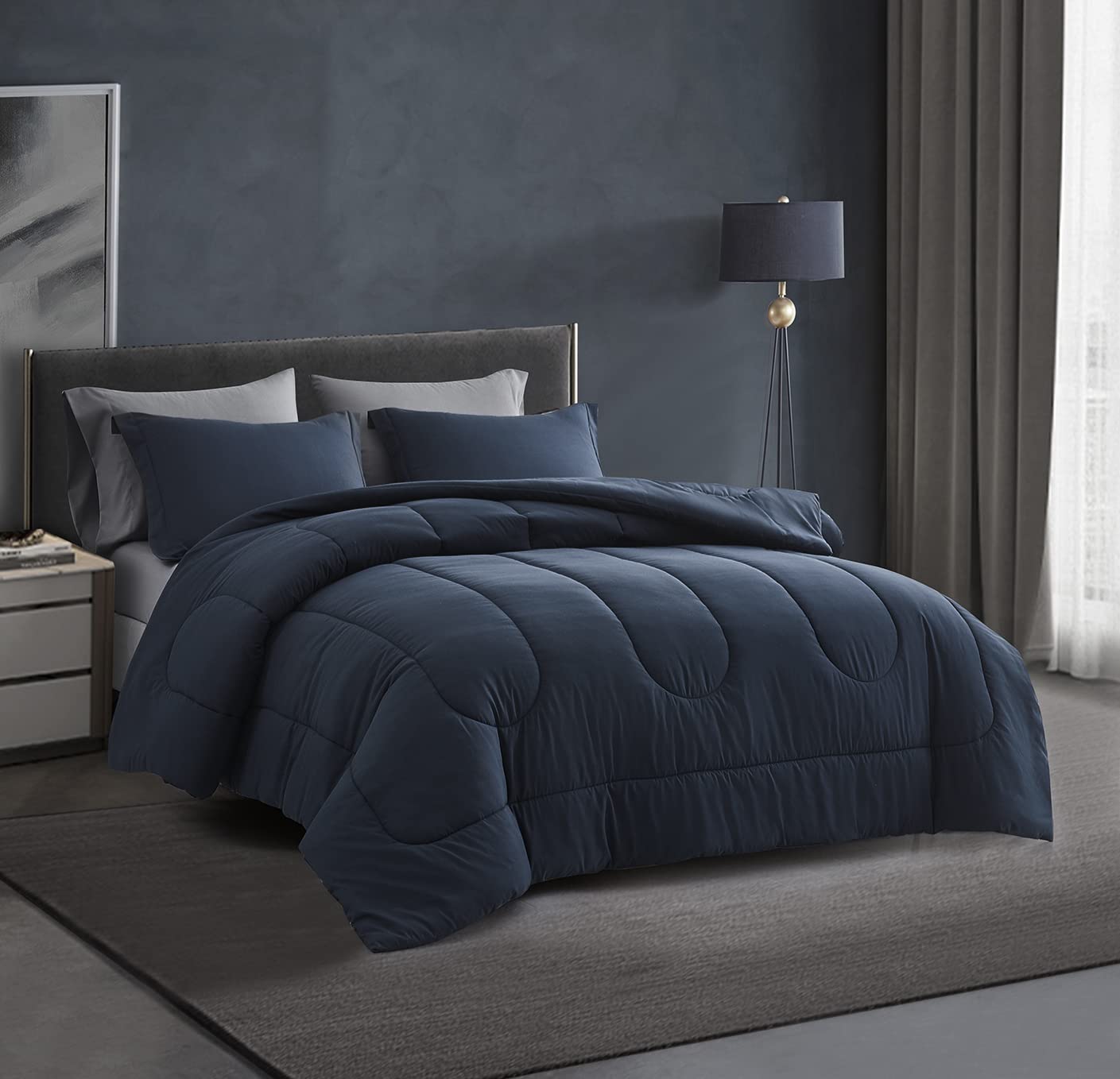 Maple&Stone styled bed in a modern bedroom, demonstrates cohesive color and styling ease