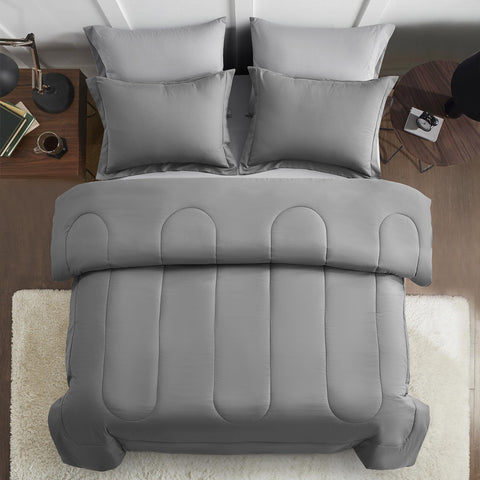 Maple&Stone styled bed in bedroom illustrating modern grey decor versatility