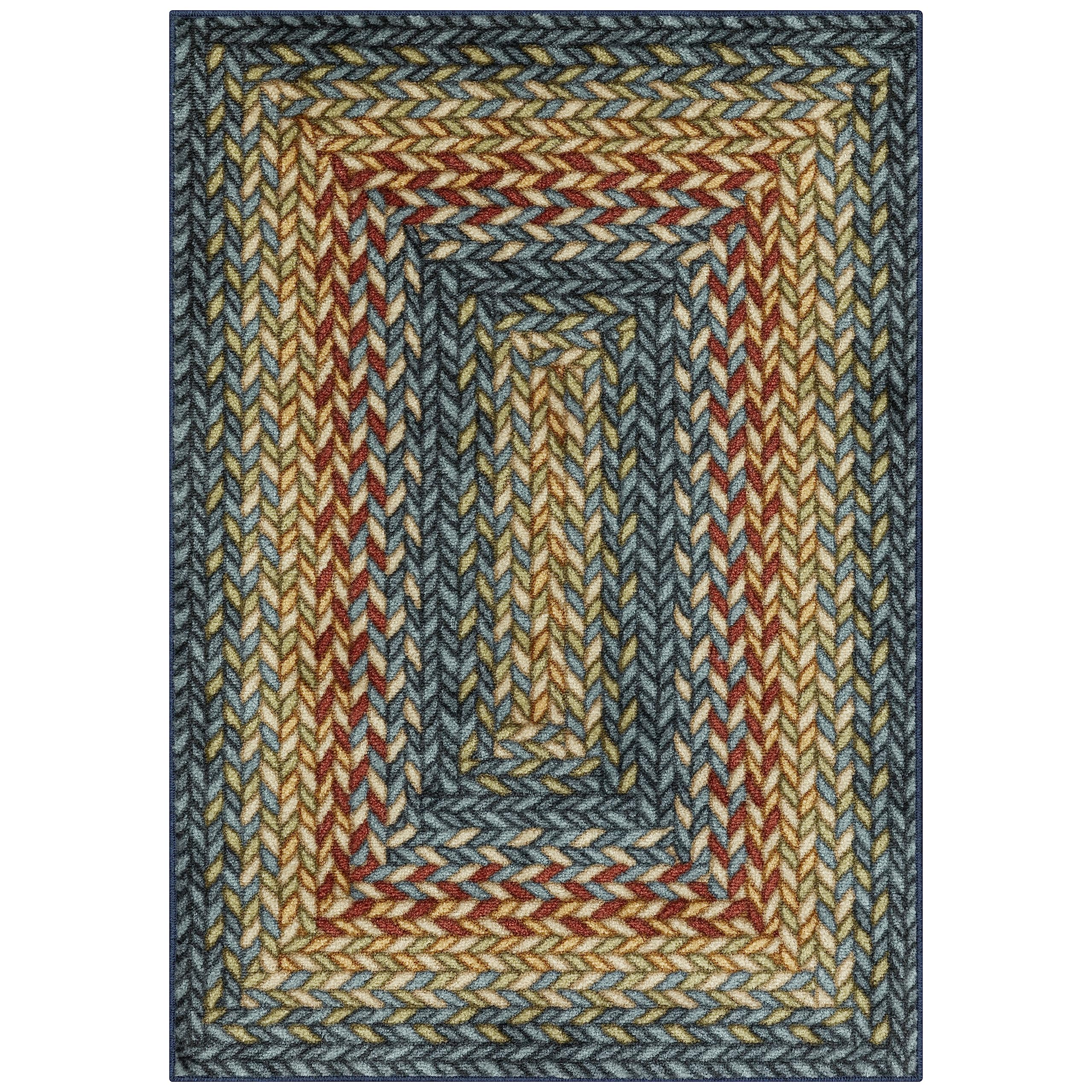 Maples Rugs Marion front view showing braided-style print and low profile benefit