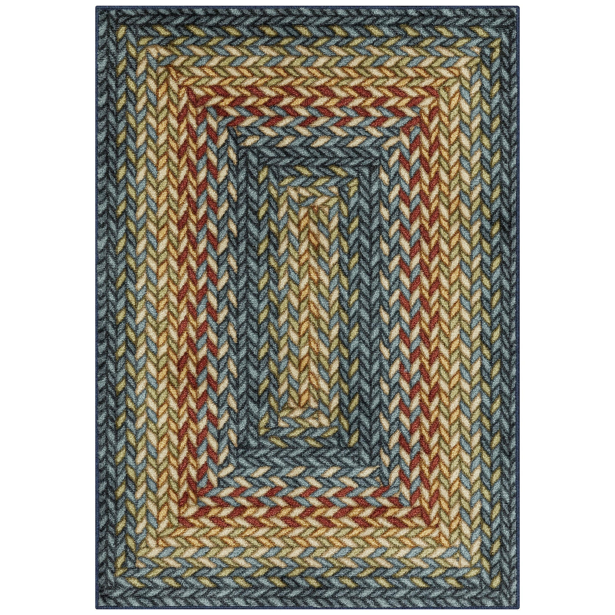 Maples Rugs Marion front view showing braided-style print and low profile benefit