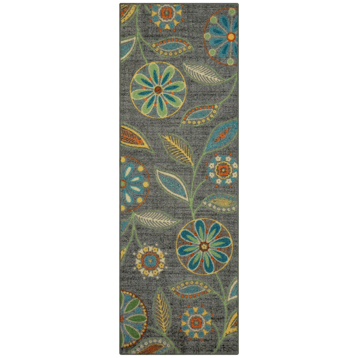 Maples Rugs Reggie runner front view showing bold floral pattern and dark grey contrast for instant style