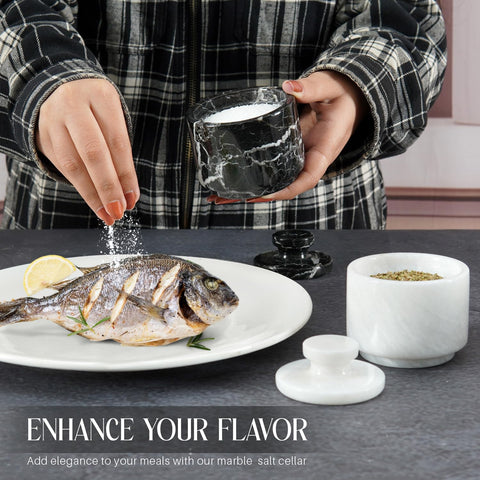 MARBLOUS KRAFTS in use on dining table offers elegant seasoning accessibility