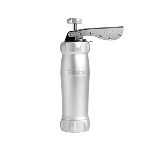 MARCATO cookie press front view showing solid anodized finish and ergonomic handle for control
