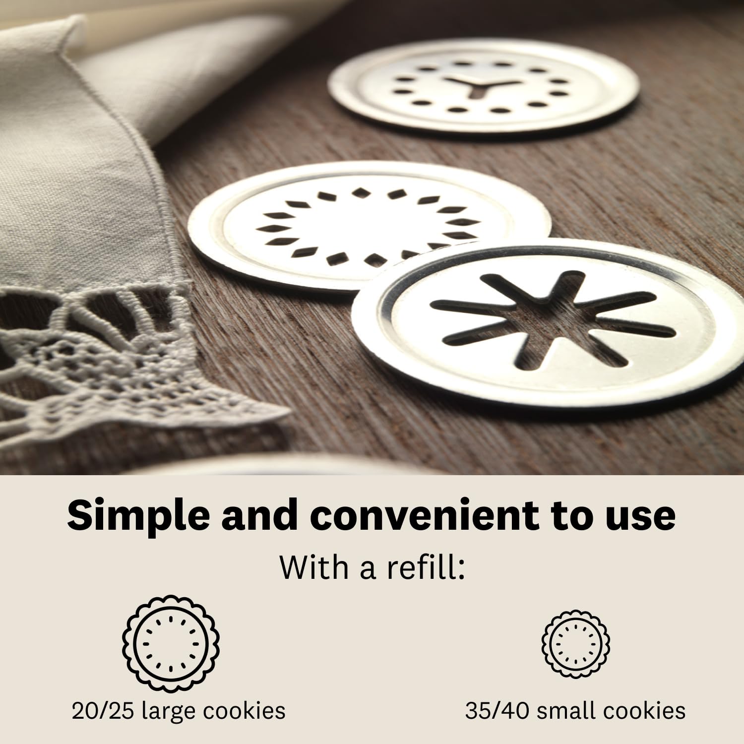 MARCATO cookie size comparison small and large illustrating two-size flexibility benefit