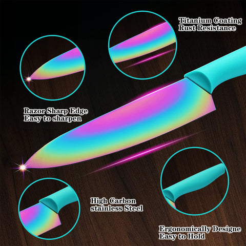 Marco Almond chef knife close-up highlighting sharp rainbow blade for precise cuts