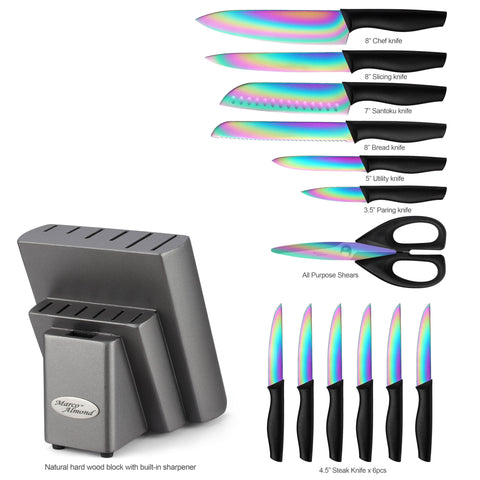Marco Almond close-up of rainbow blade finish highlighting durable coating