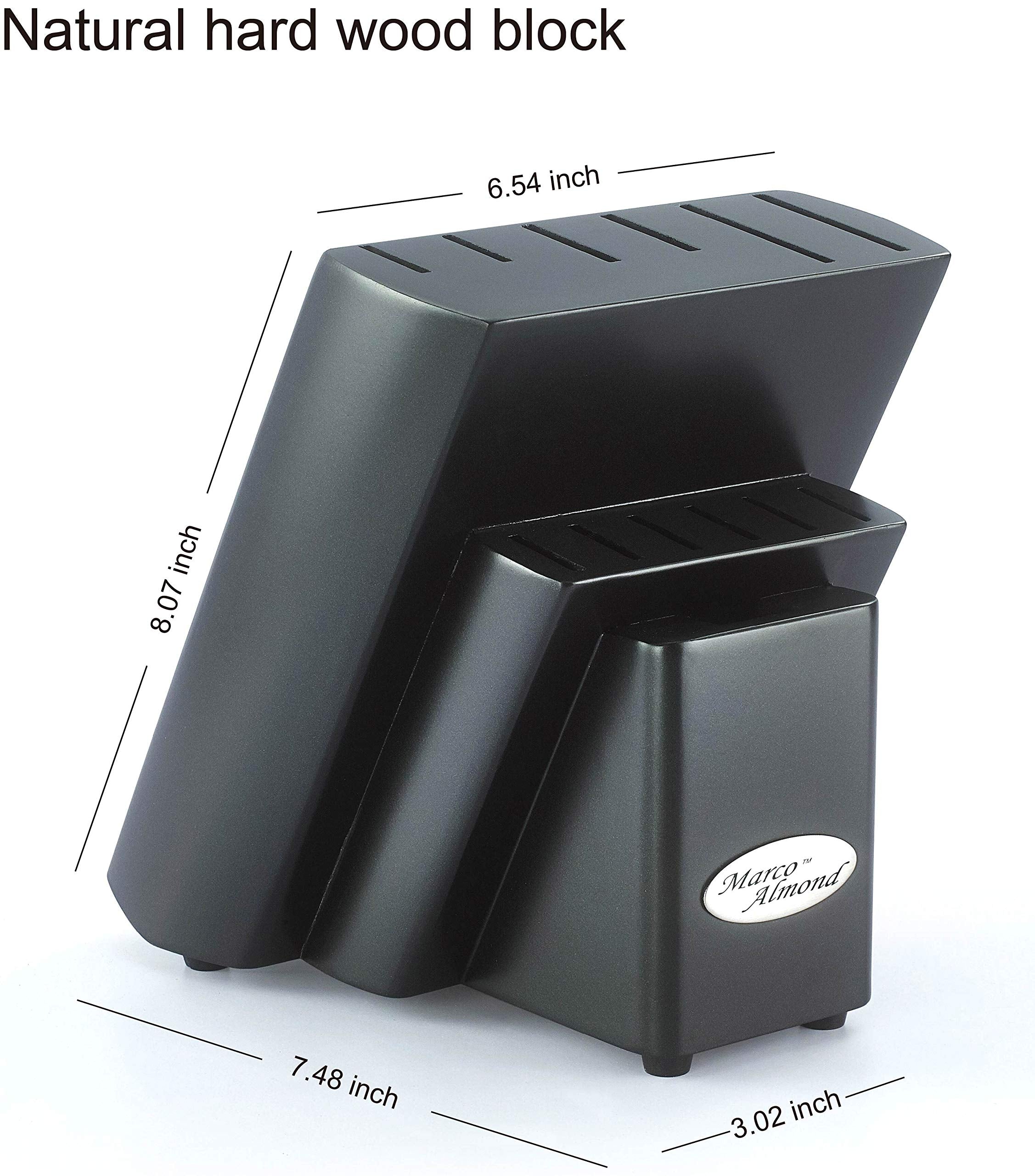 Marco Almond rainbow-coated blade edge showing stainless-steel texture and durability