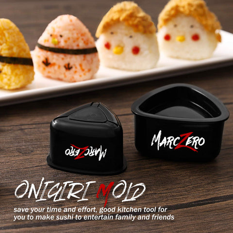 MarcZero nigiri, onigiri and musubi molds arranged for consistent shapes