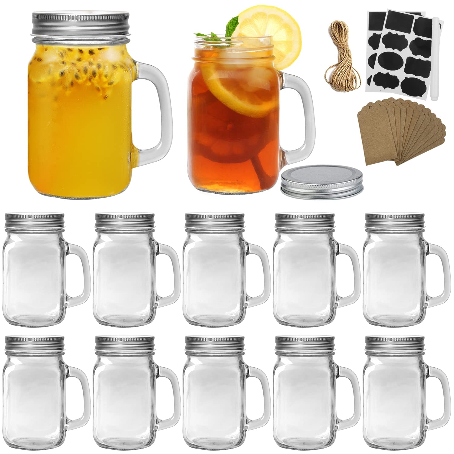 Maredash front view of 12-pack set showing clear jars and handles for organized serving