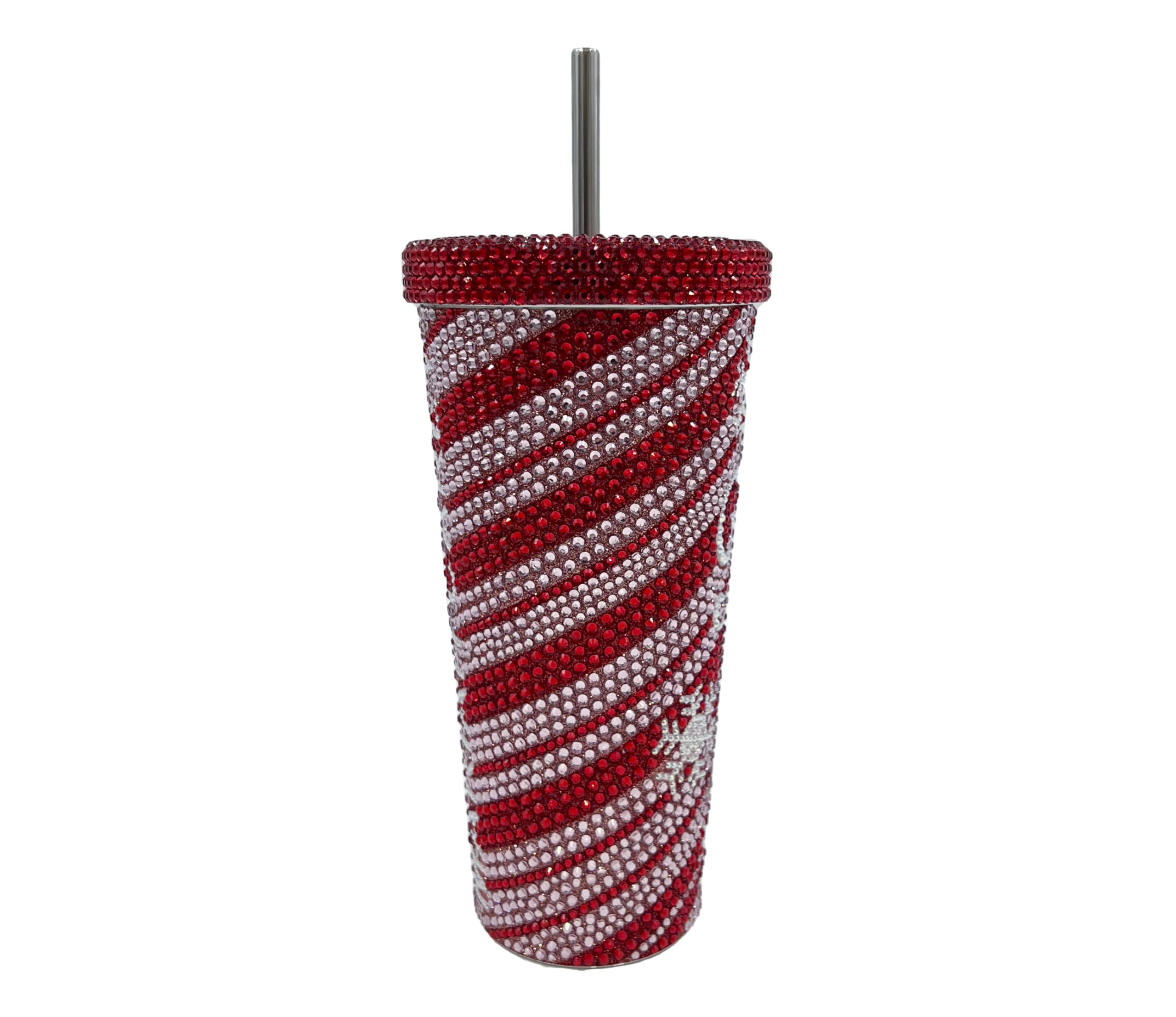 Mariah Carey tumbler lid and straw detail, screw-top design reduces spills and is reusable