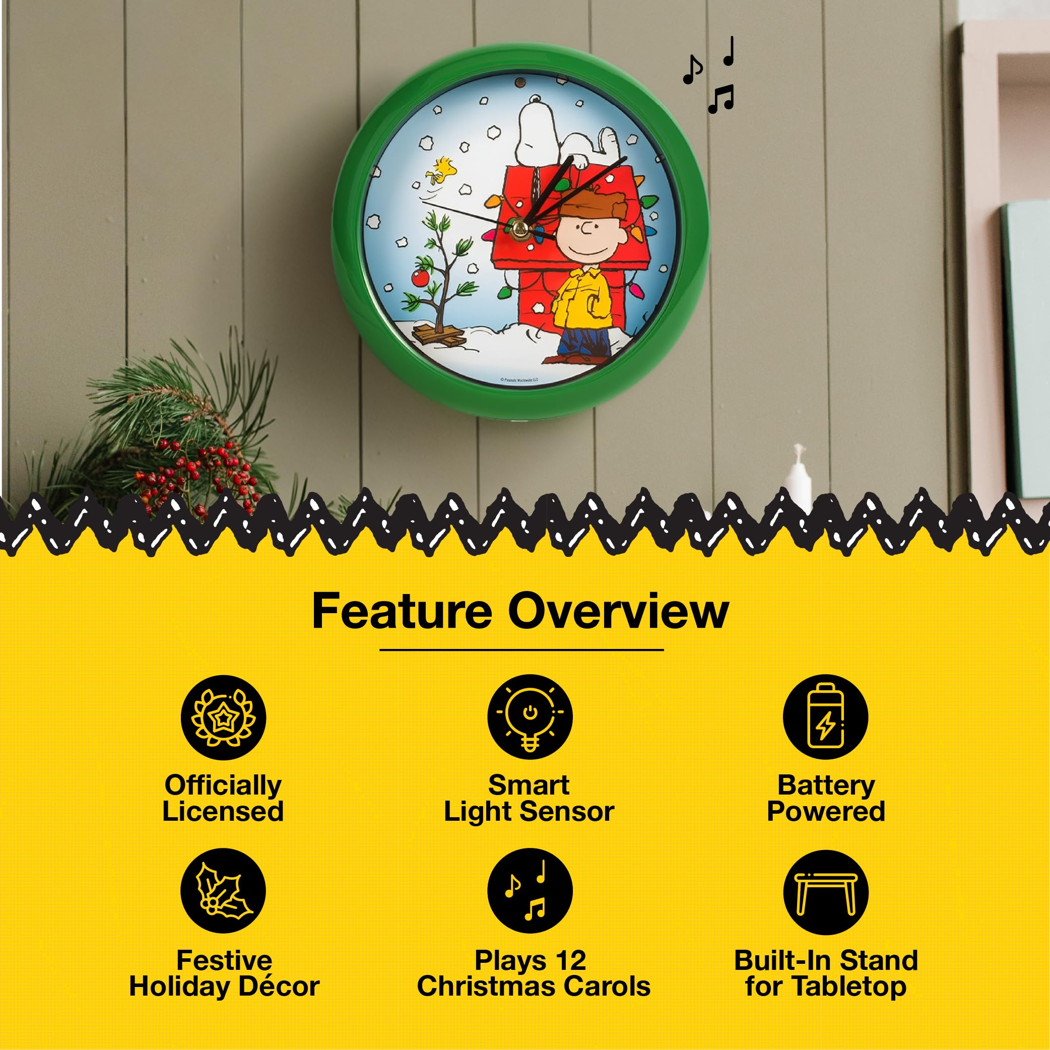 Mark Feldstein Peanuts clock tabletop stand setup for flexible display