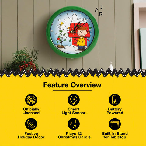 Mark Feldstein Peanuts clock tabletop stand setup for flexible display