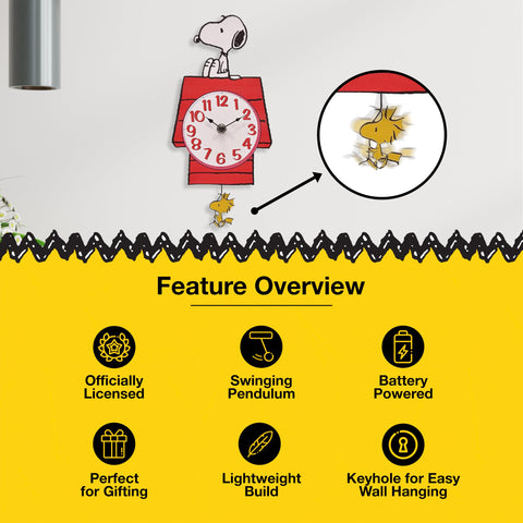 Mark Feldstein Snoopy clock mounted on wall in kitchen benefit: adds nostalgic character