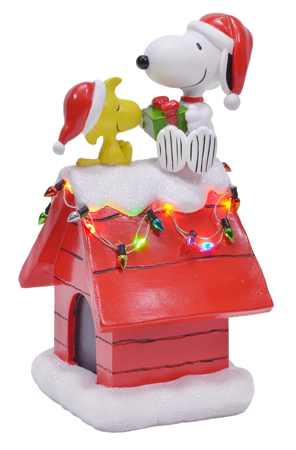 Mark Feldstein Snoopy doghouse front view showing cheerful LED glow and instant holiday charm