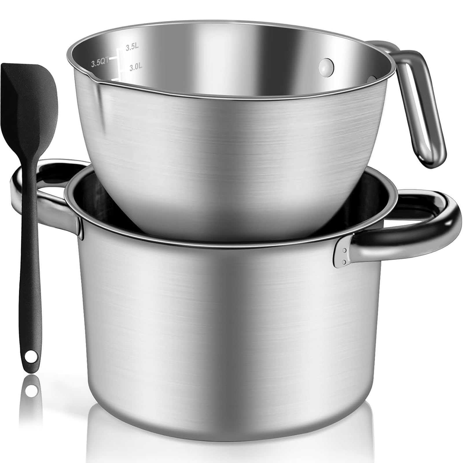 Marsheepy front packaged set showing both pots and spatula, durable stainless benefits