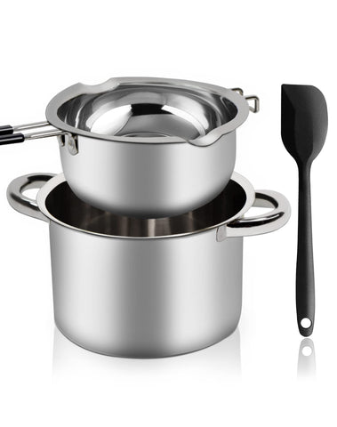 Marsheepy front view of the double boiler set showing both pots and lid, clear organization benefit