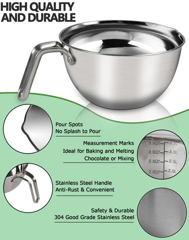 Marsheepy mixing bowl close-up showing polished 304 steel and even heating benefit