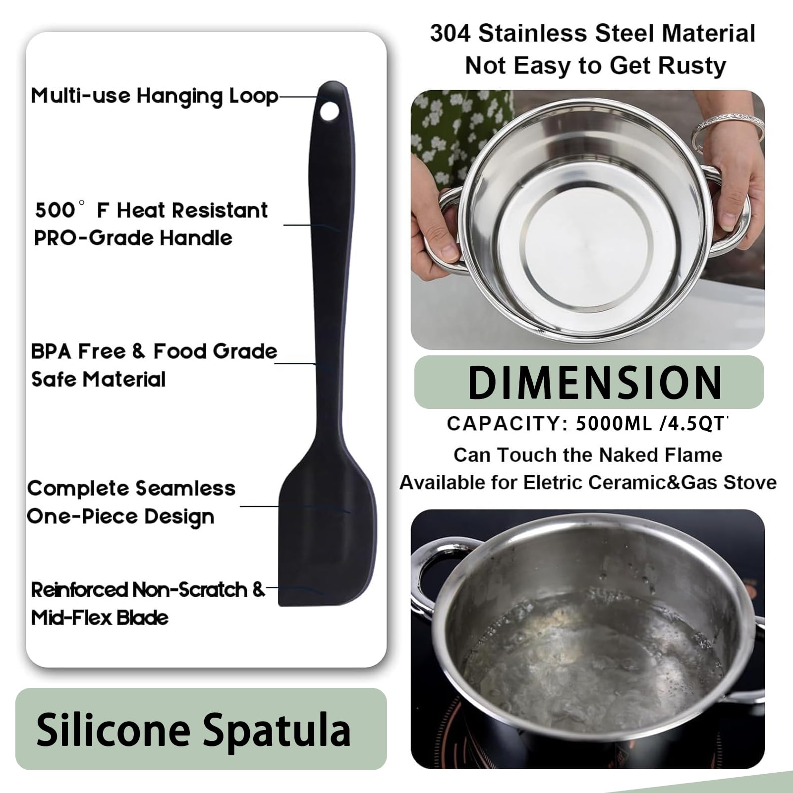 Marsheepy silicone spatula detail with stainless handle, efficient scraping benefit