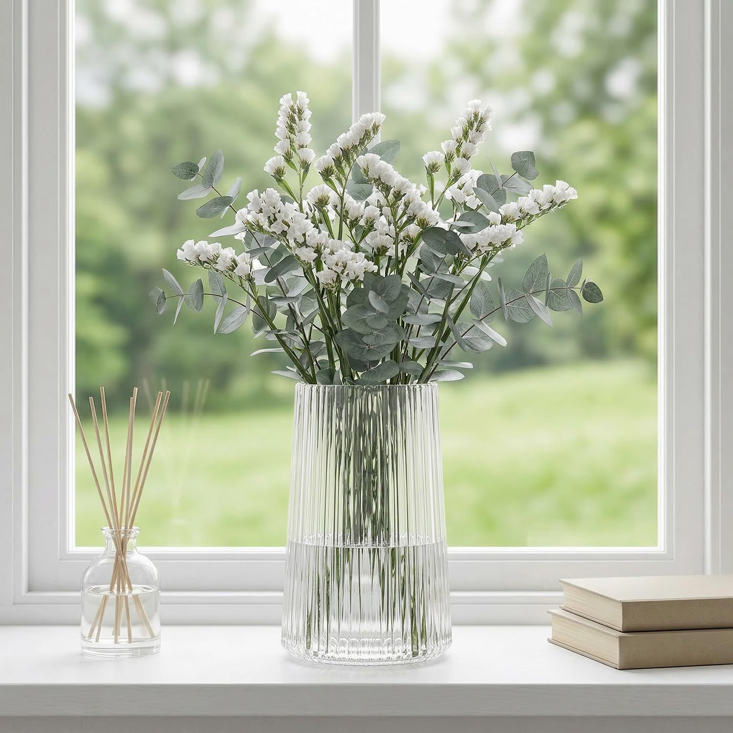 MARTAGE vase with peonies centerpiece showing fullness and table appeal