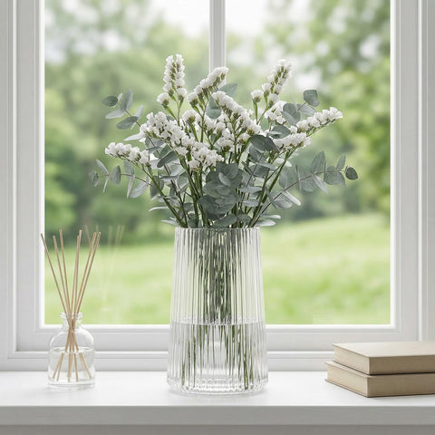 MARTAGE vase with peonies centerpiece showing fullness and table appeal