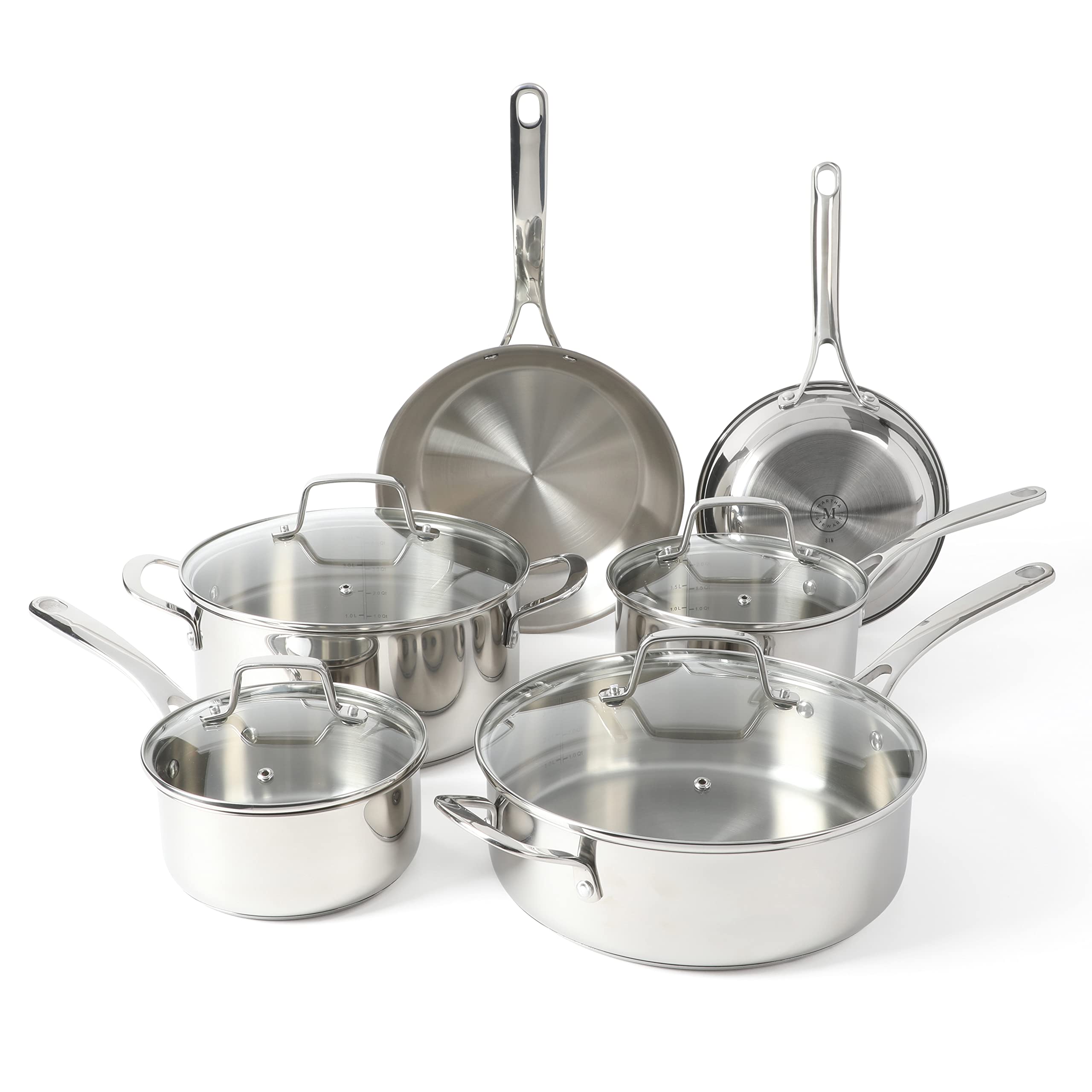 Martha Stewart Castelle front packshot showing full 10-piece set and polished finish for versatile cooking